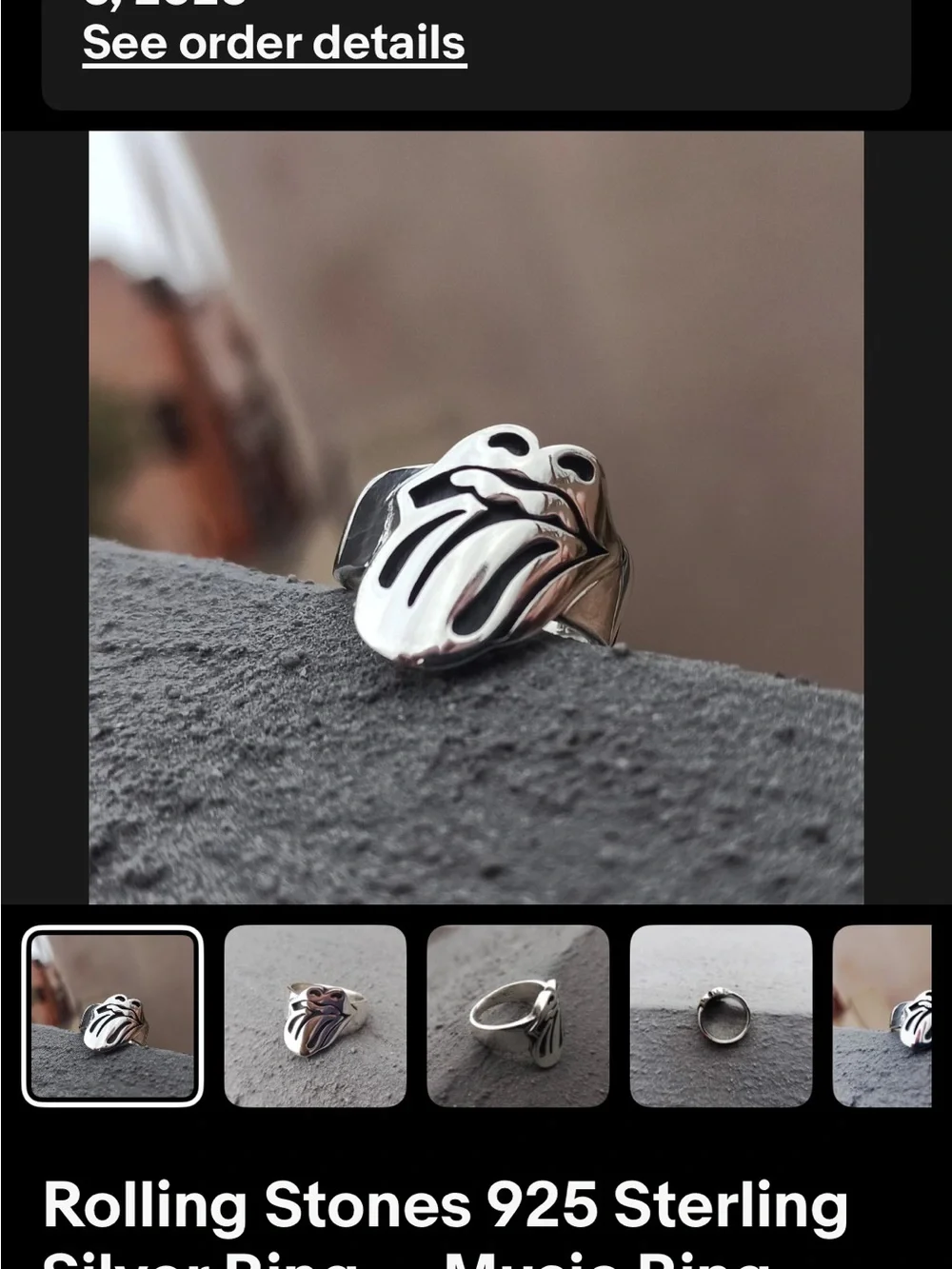 the Rolling Stones Silver Tongue Logo Sterling 925 Ring size 13